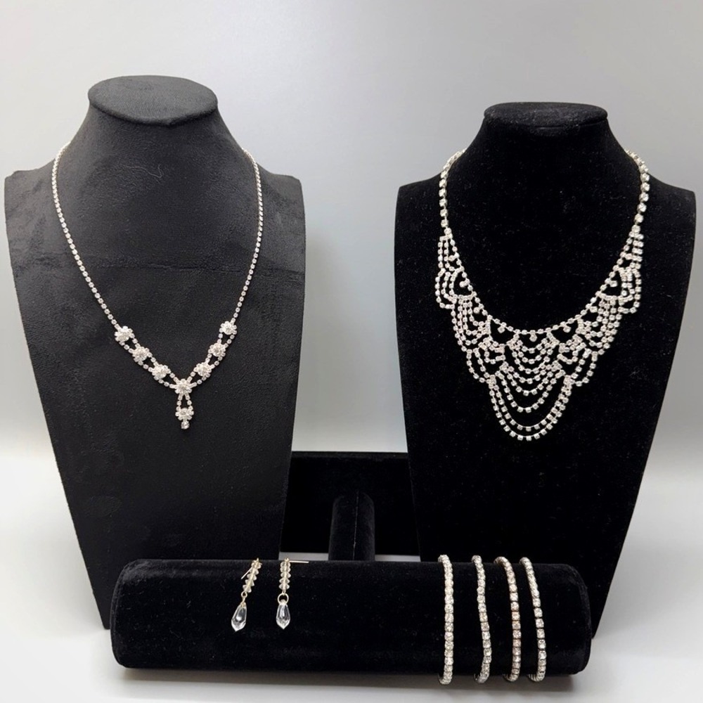 White Rhinestone Jewelry Lot 2 Necklaces 4 Tennis Bracelets 1 Earrings Prom HoCo